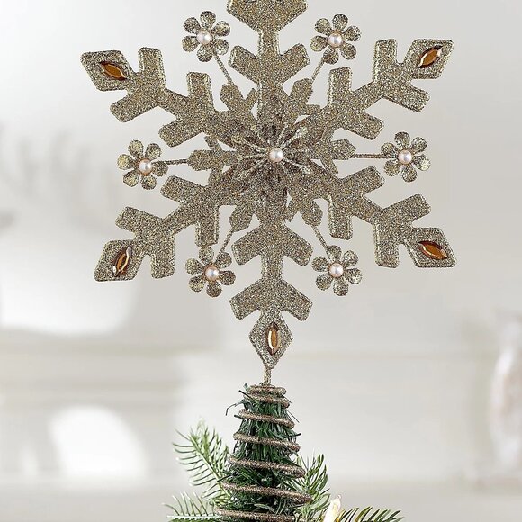 Bethlehem Lights 13 in Metallic Snowflake Tree Topper Goldtone - Picture 2 of 2